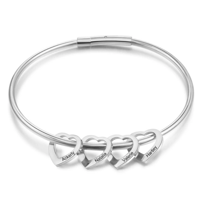 4 Names Heart Bracelets for Women Customized Stainless Steel Bracelets & Bangles Gifts for Family