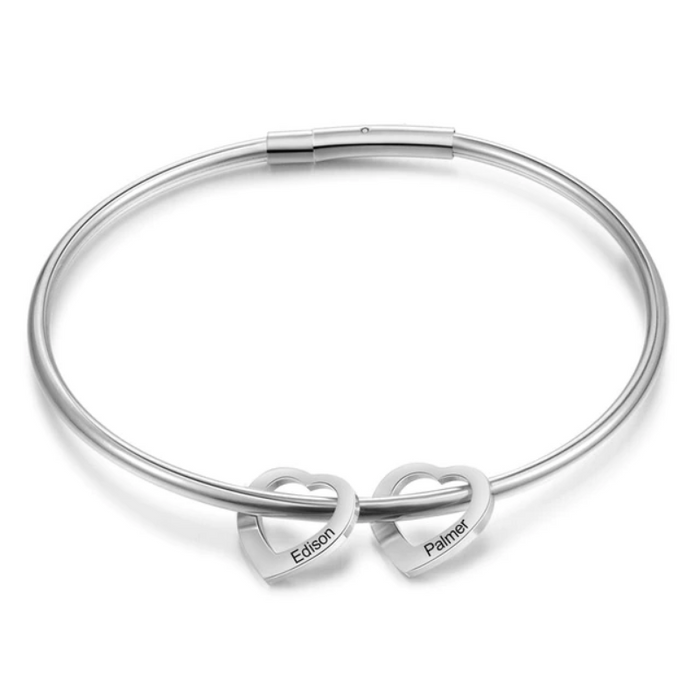 2 Names Heart Bracelets for Women Customized Stainless Steel Bracelets & Bangles Gifts for Family