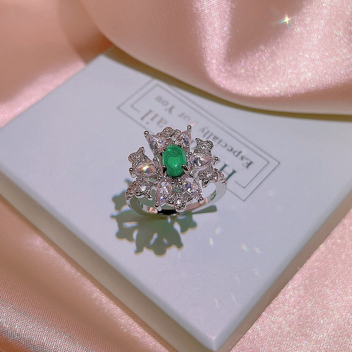 Charming Emerald Ring Pendant Necklace Jewelry Set