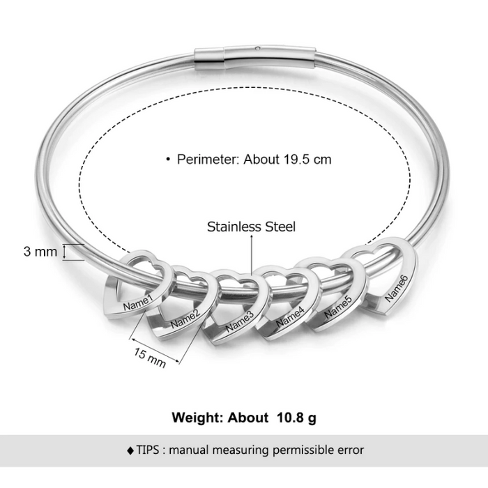 3 Names Heart Bracelets for Women Customized Stainless Steel Bracelets & Bangles Gifts for Family