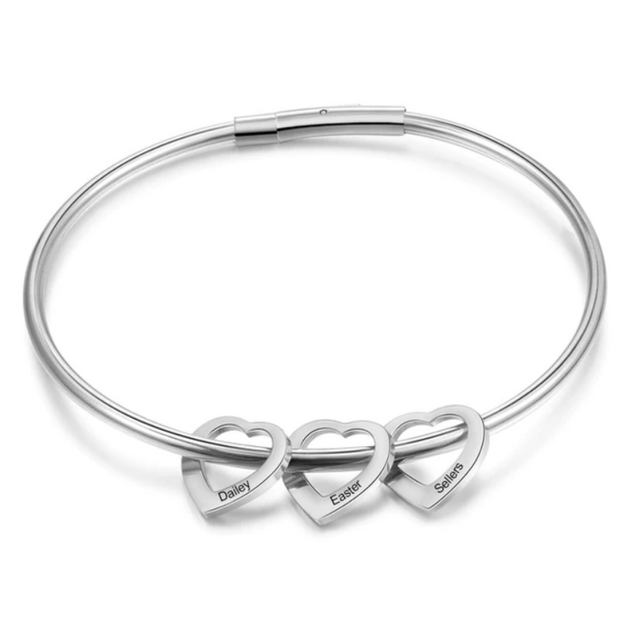 3 Names Heart Bracelets for Women Customized Stainless Steel Bracelets & Bangles Gifts for Family