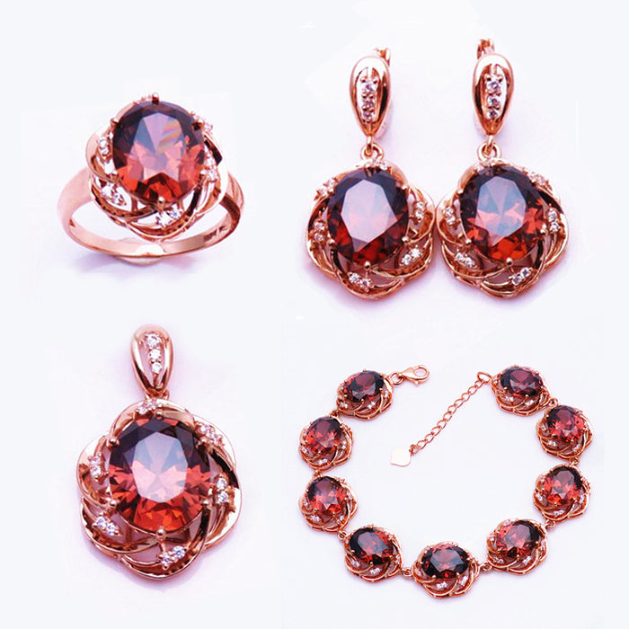 Crystal Inlaid Ruby Jewelry Set
