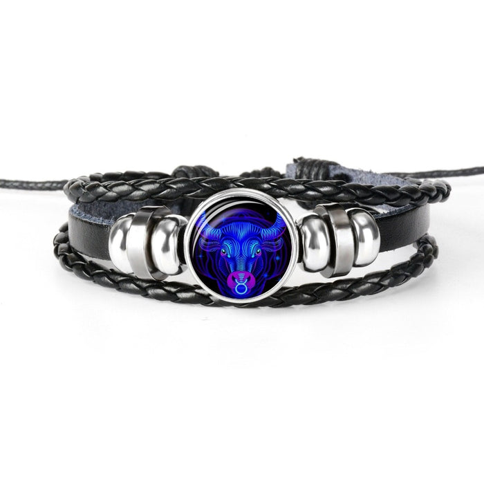Constellation Zodiac Sign Braided Leather Bracelet