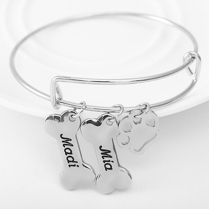 Personalized Dog Paw Charms Bangle - Ashley Jewels