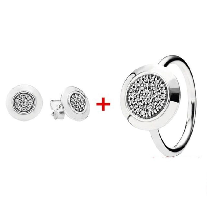 Silver Sparkling Sterling Zircon Ring & Earring For Women