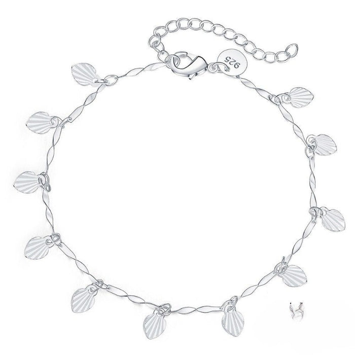 Sterling Silver Tree Leaves Grass Charm Anklet