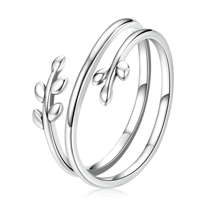 Sterling Silver Multilayer Leaf Open Ring For Women