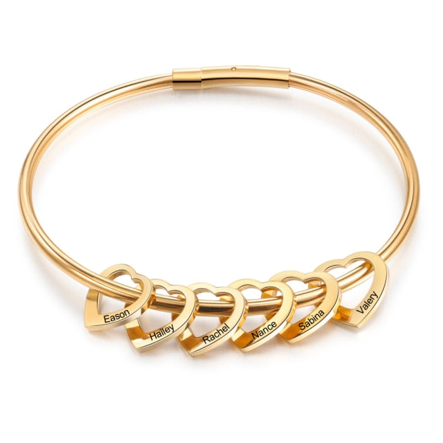 6 Names Heart Bracelets for Women Customized Stainless Steel Bracelets & Bangles Gifts for Family