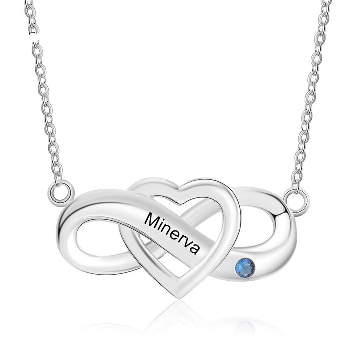 Personalized Infinity Love Heart Pendant Necklace Customized Birthstone Name Engraved Necklace Valentines Day Gifts