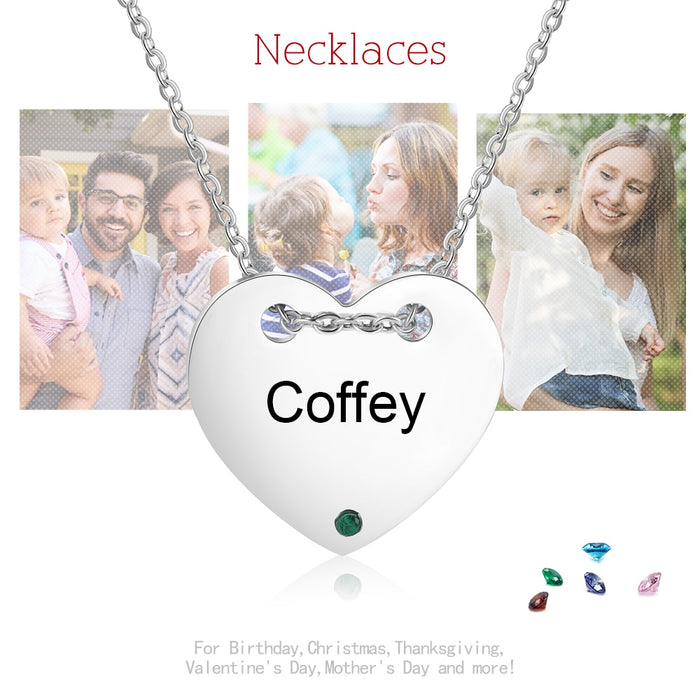Designer Personalized Name Engraved Heart Pendants Custom DIY Birthstone Necklace Valentines Day Gifts for Girlfriend