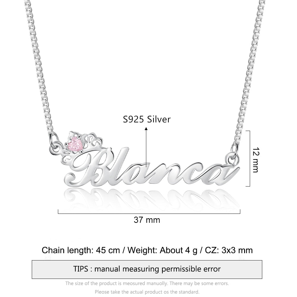 Crown Nameplate Necklace with Personalized Birthstone