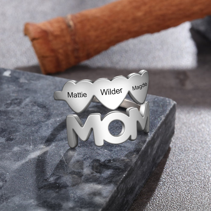 Mom Ring Customized Engraving 3 Names Rings for Women Mothers Day Gifts