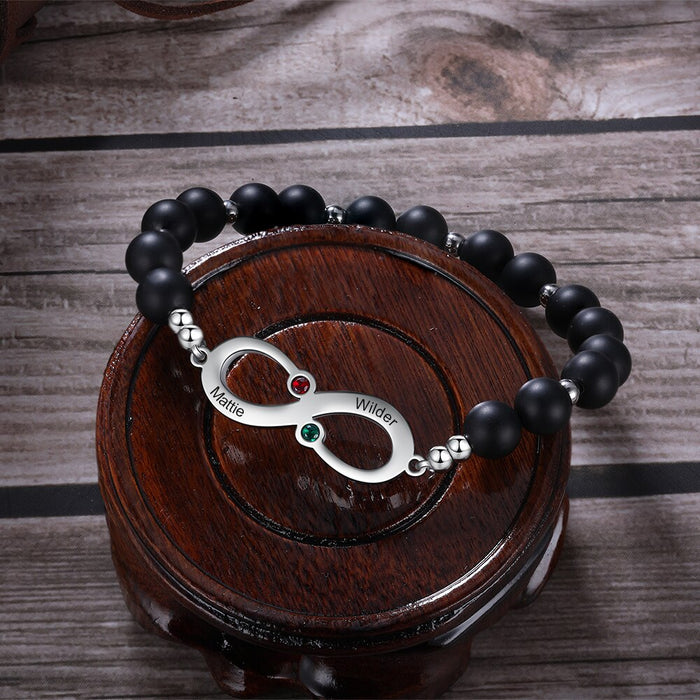 Personalized Engraving Name Infinity Bracelets for Women Custom 2 Birthstones Beaded Chain Bracelet Gift for Her