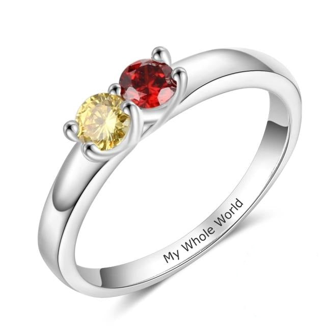 Custom Engraving Mother Ring with 2 Birthstones Birthday Gifts