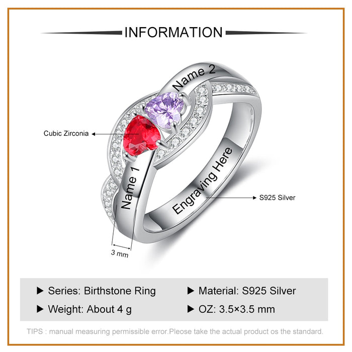 925 Sterling Silver Personalized Engraving Rings for Women Custom 2 Birthstones Promise Engagement Ring Gifts for Her
