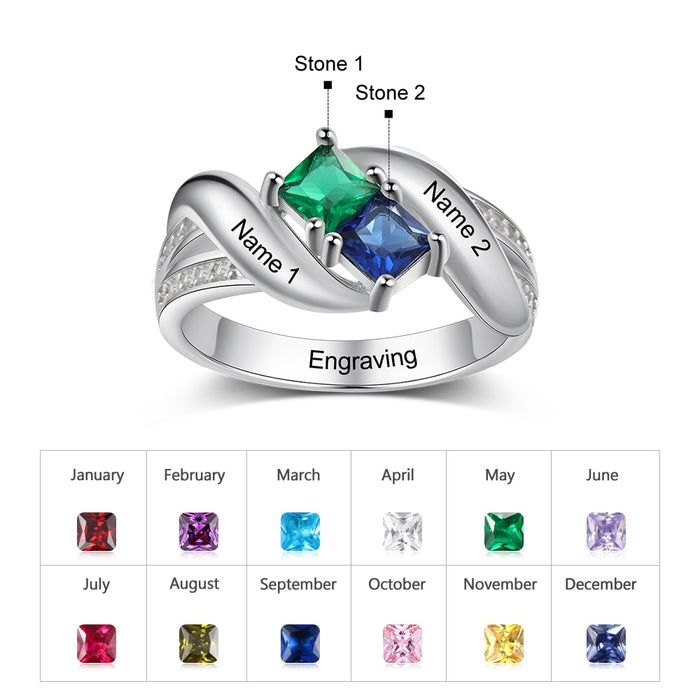 925 Sterling Silver Custom Square Birthstone Name Ring Personalized Engraved Wedding Engagement Rings for Women Gift
