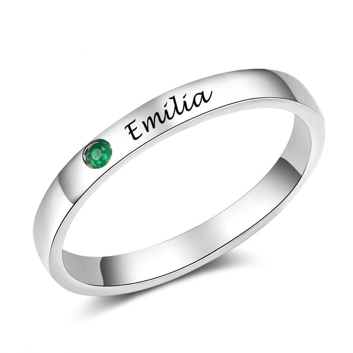 Silver Color Personalized Name Ring with Birthstone Custom Engraved Rings for Women Fashion Jewelry Gifts for Mother