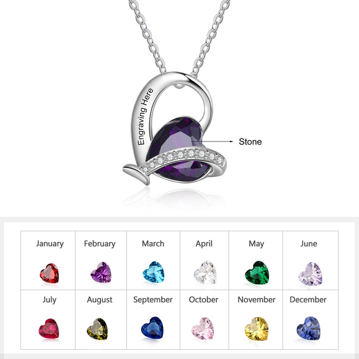 Luxury Personalized Engraving Pendant Necklace with Heart Birthstone Customized Mother Necklaces Anniversary Gifts