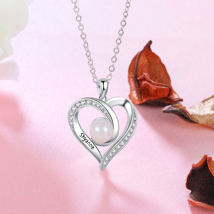 Engraving Name Pearl Necklace Customized Heart Necklaces for Women Mothers Day Gift