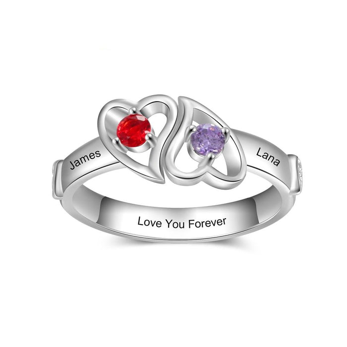 Double Heart Promise Rings for Women Customized Birthstone Wedding Engagement Ring Gifts for Girlfriend