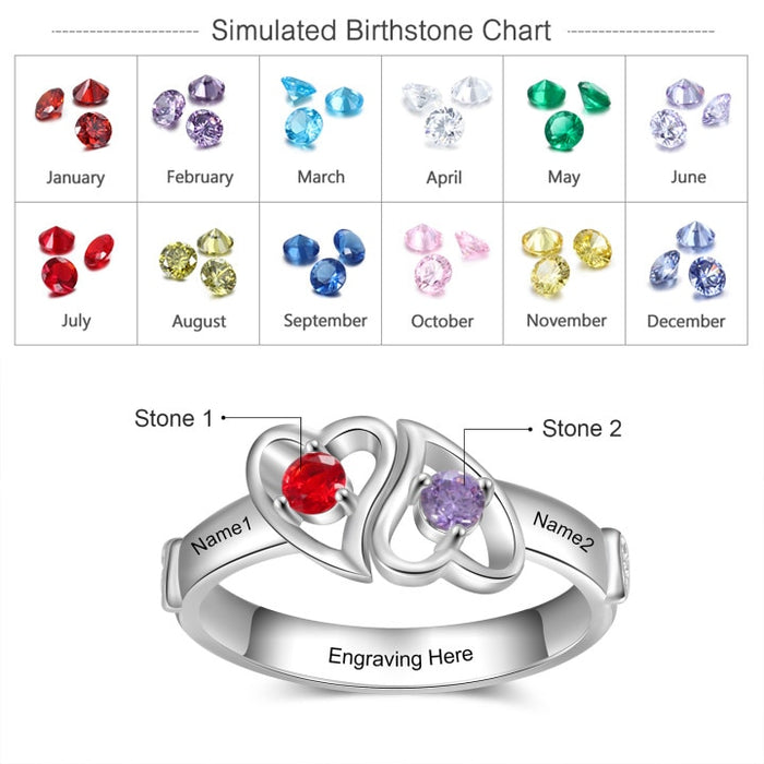 Double Heart Promise Rings for Women Customized Birthstone Wedding Engagement Ring Gifts for Girlfriend