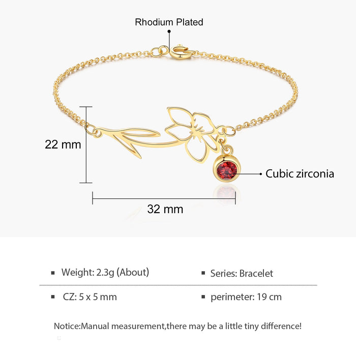 Personalized Birth Flower Bracelet with Custom Birthstone Customized 925 Sterling Silver /Copper Bracelets for Women Jewelry