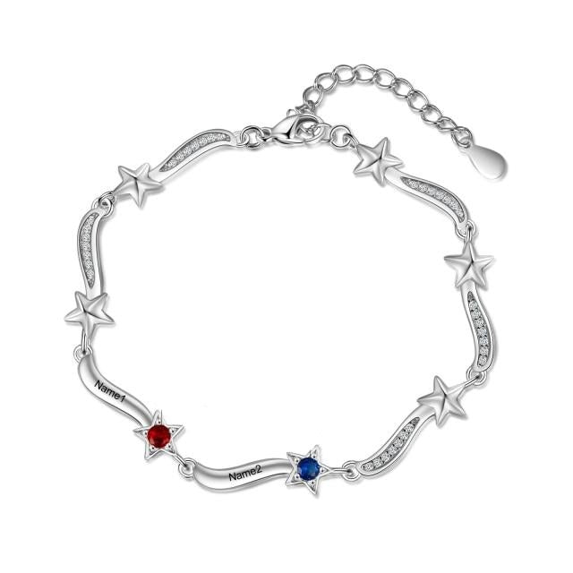2 Names Engraving Mothers Bracelet Personalized Inlaid Birthstone Star Bracelets for Women Gift for Mom