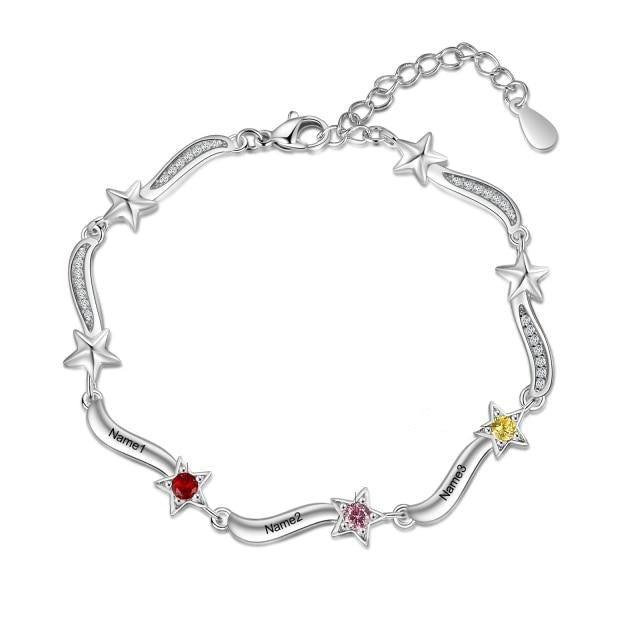 3 Names Engraving Mothers Bracelet Personalized Inlaid Birthstone Star Bracelets for Women Gift for Mom