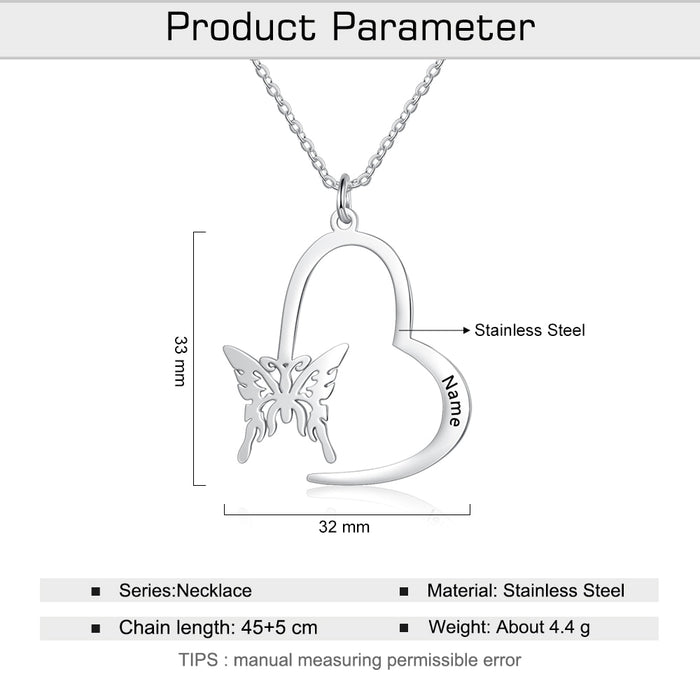 Personalized Butterfly Necklace with Name Engraving Women Customize Pendant Necklace Stainless Steel Jewelry