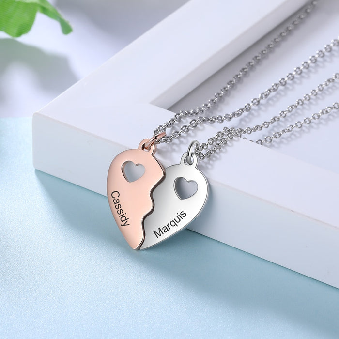 Personalized Name Engraving BFF Necklace Customized Rose Gold Silver Color Heart Couple Pendants for Women Friendship Gift