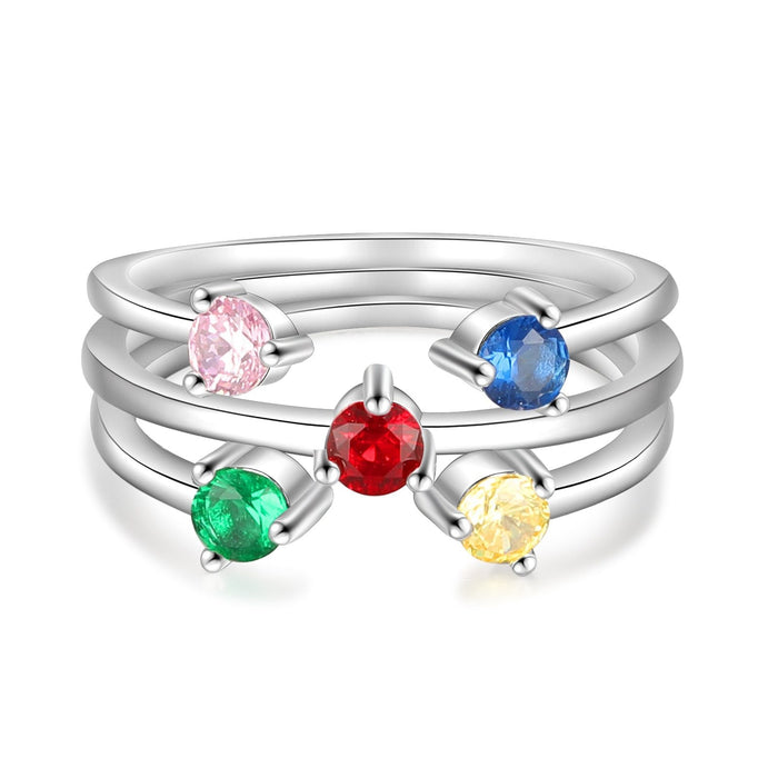 Colorful Round Inlaid Birthstone Stackable Rings for Women Customized DIY Wide Open Ring Birthday Gifts
