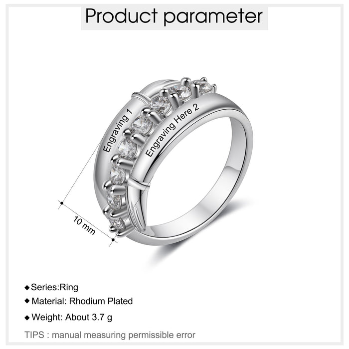 Personalized Engraved Rings for Women Multiple Cubic Zirconia Paved Wedding Engagement Ring Fashion Promise Jewelry