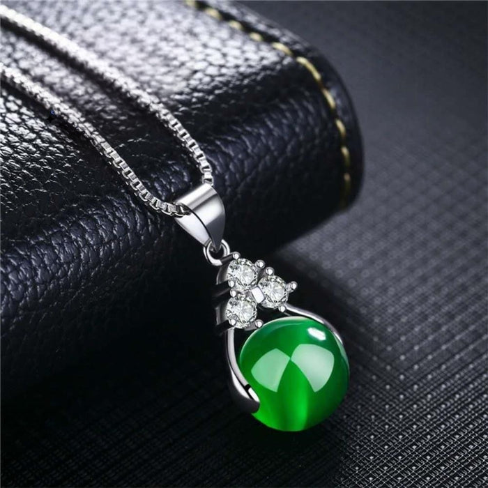 Silver Natural Green Jade Fine Jewelry Women Necklace