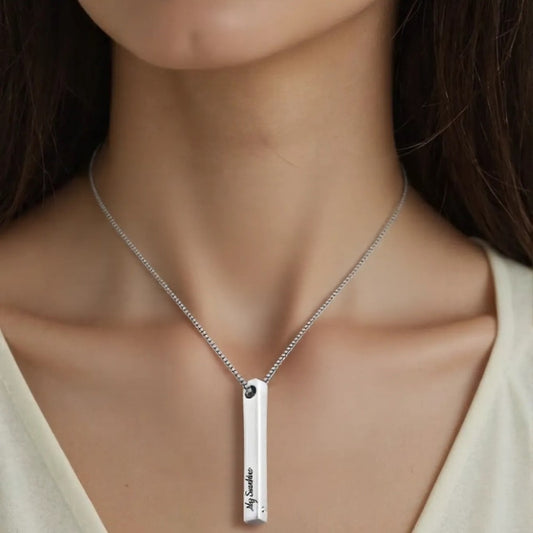 Personalized Pillar Necklace With Gold and Diamond For Mothers Day
