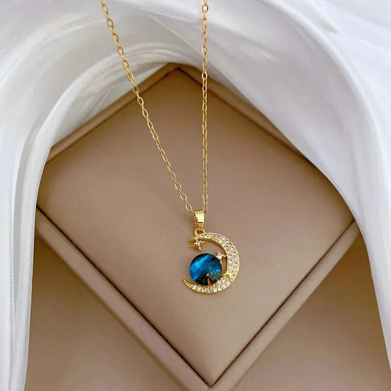 Galaxy Planet Charm Pendant Necklace With Celestial Charm
