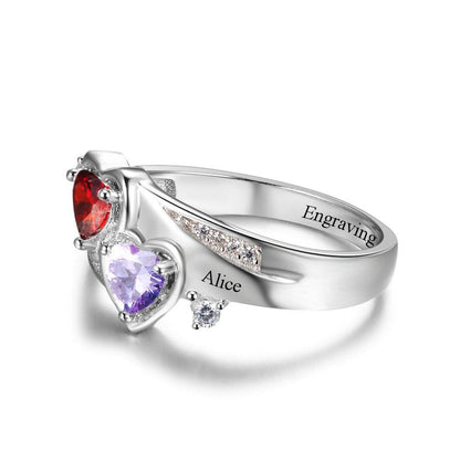 Personalized 925 Sterling Silver Ring - Custom Heart Birthstone - Engrave Custom Names - Customized Gift - Ashley Jewels
