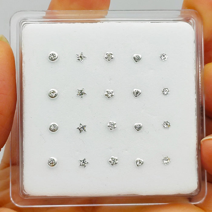 Sterling Silver Nose Stud Crystal Piercing Jewelry