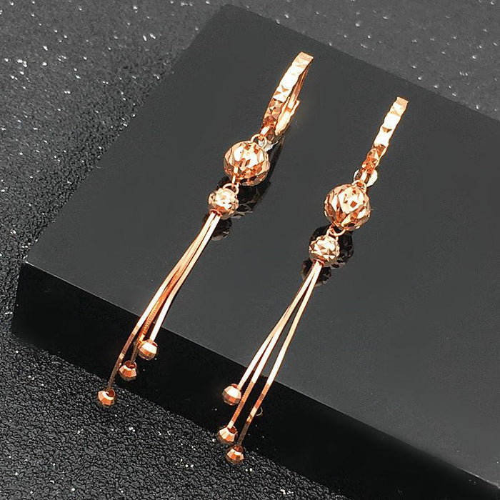 Round Bead Soft Chain Tassel Drop Earrings