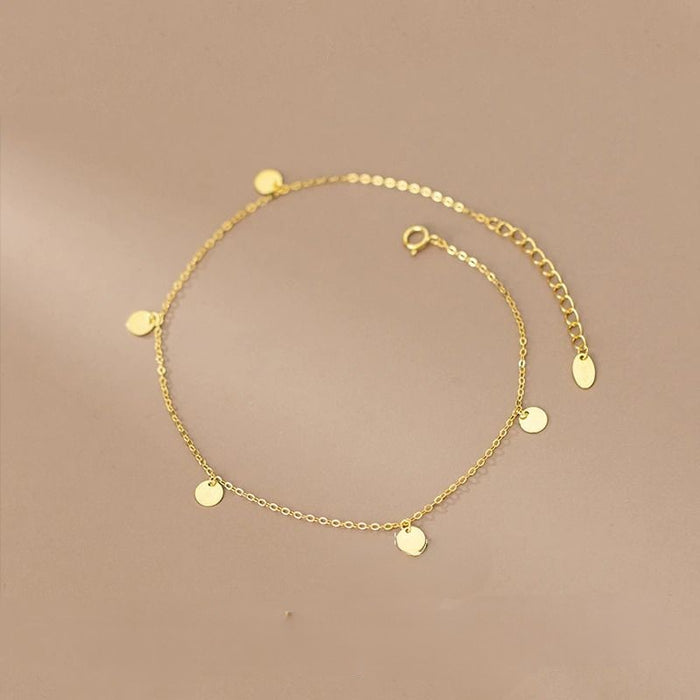 Sterling Silver Minimalist Disc Cross Link Chain Anklet