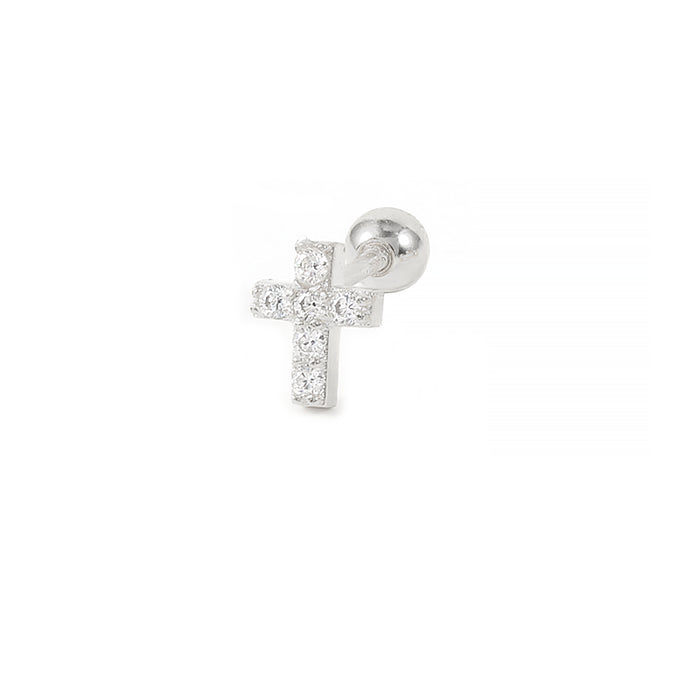 Silver Cross Crystal Stud Earrings For Women