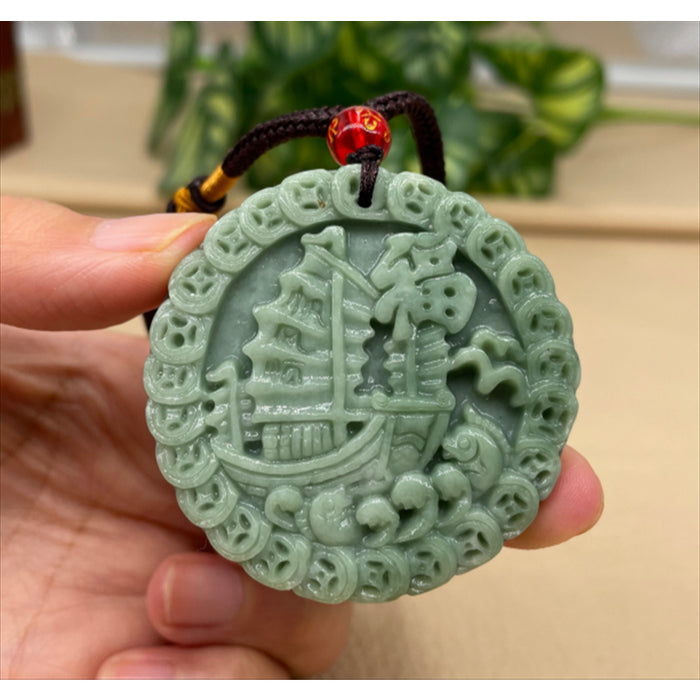 Jade Flowers Bloom and Wealth Pendant