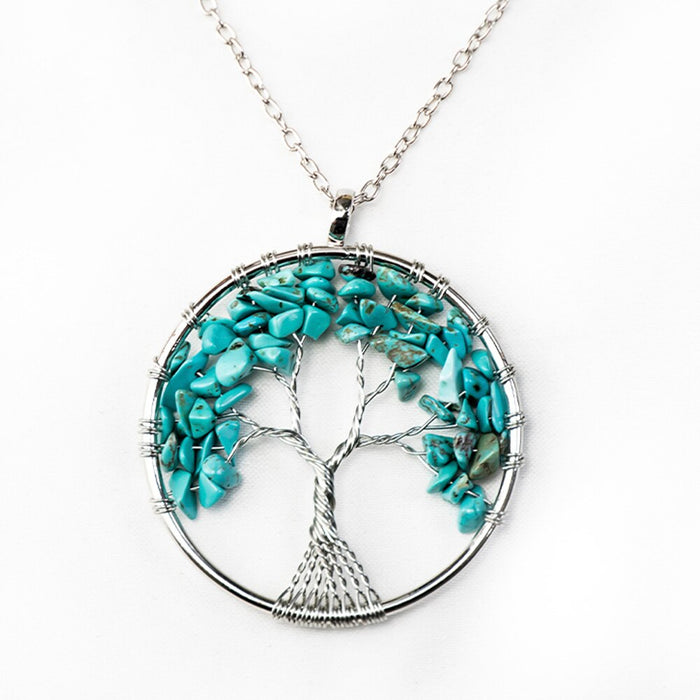 Natural Crystal Stone Tree of Life Pendant