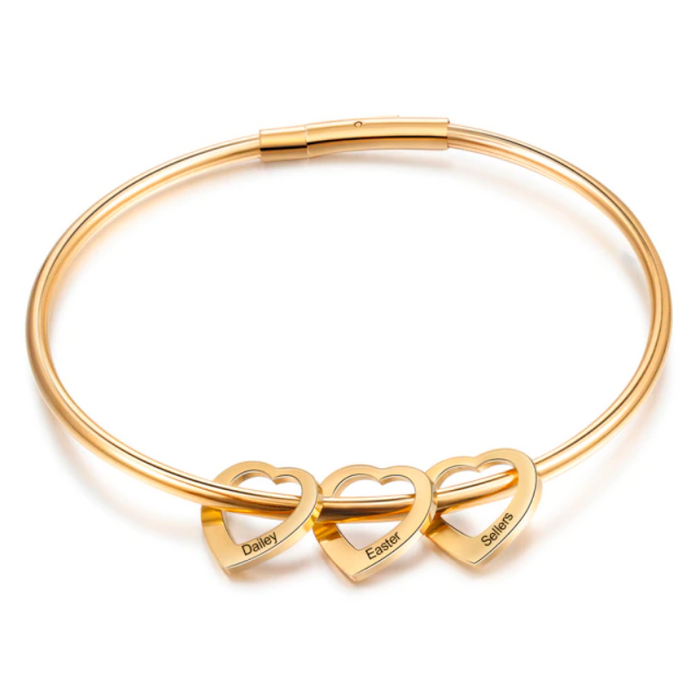 3 Names Heart Bracelets for Women Customized Stainless Steel Bracelets & Bangles Gifts for Family