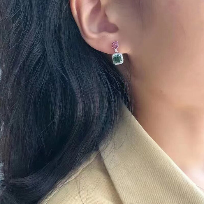 Double Square Zircon Women's Earrings