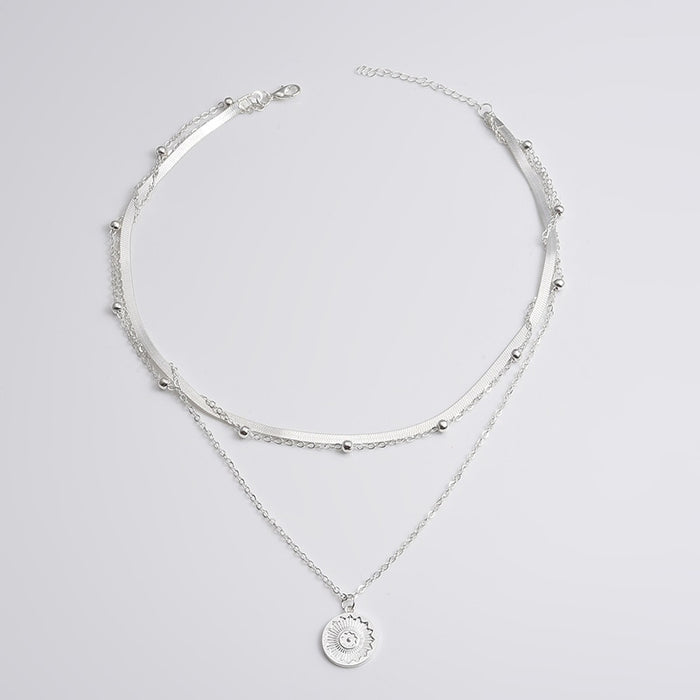 Sterling Silver Three-Layer Round Necklace