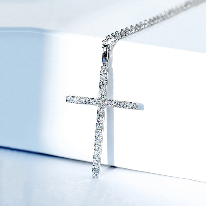 Sterling Silver Cross Diamond Sparkling Pendant