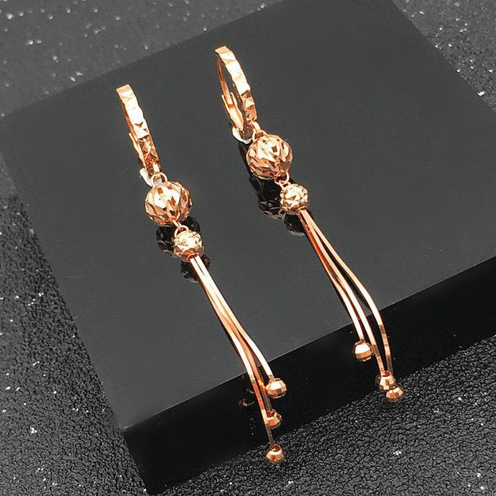 Round Bead Soft Chain Tassel Drop Earrings