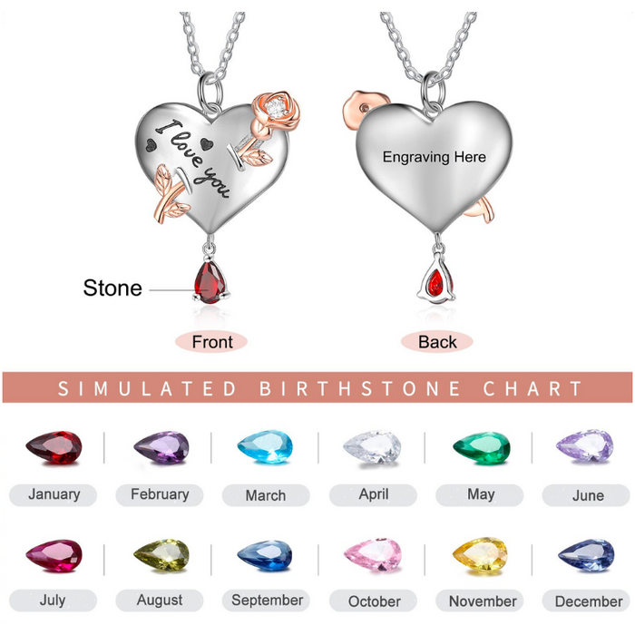 I Love You Personalized Name Engraved Necklace with Birthstone