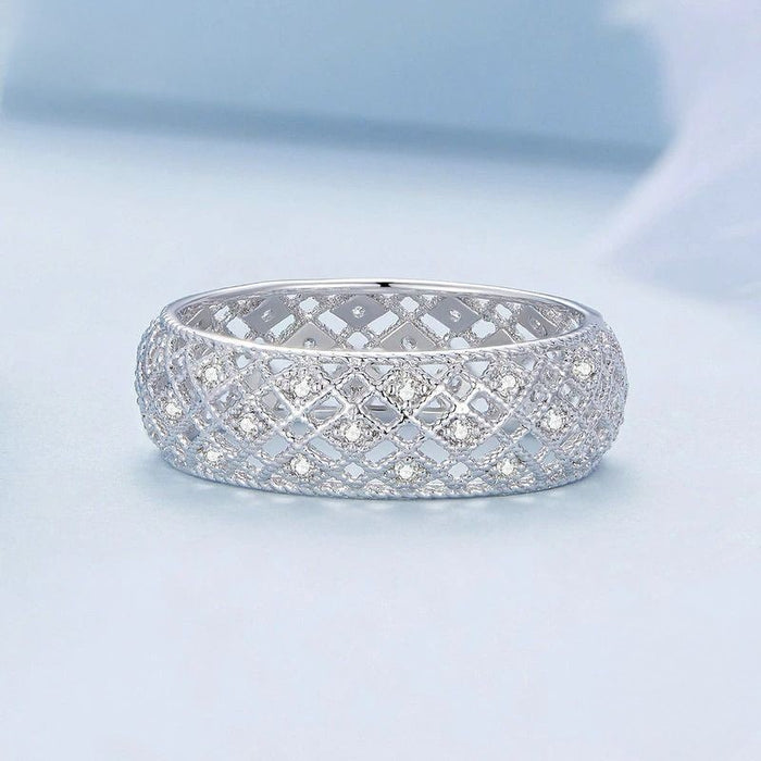 Sterling Silver Stylish Hollow Pattern Ring For Women