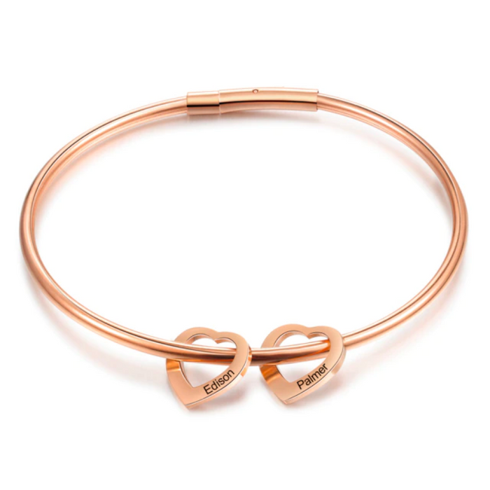 2 Names Heart Bracelets for Women Customized Stainless Steel Bracelets & Bangles Gifts for Family